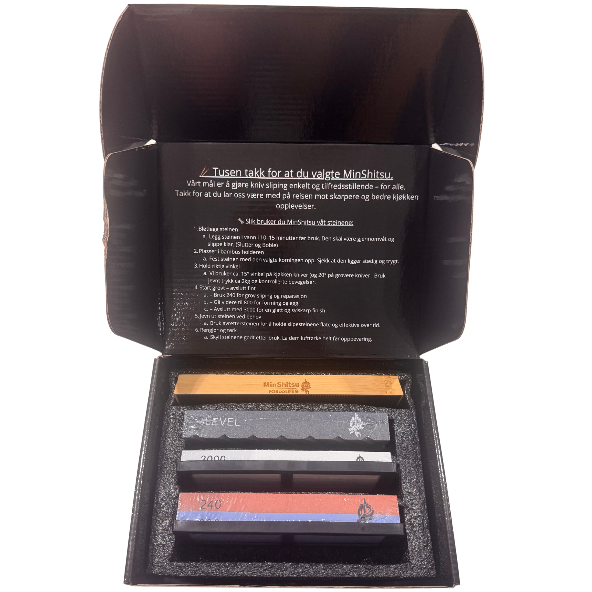 Slipe MinShitsu Premium Slipe Sett – 3 Korninger (240/800/3000) + Level og B