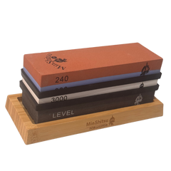 MinShitsu Premium Slipe Sett – 3 Korninger (240/800/3000) + Level og Bambus holder)