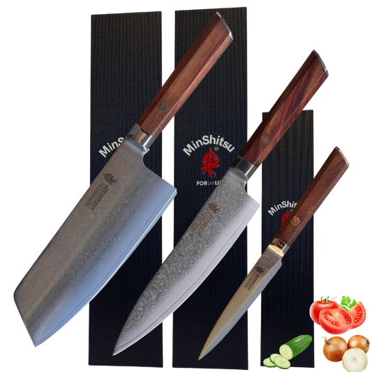 MinShitsu Premium Brown Wave 3-Kniv Sett
