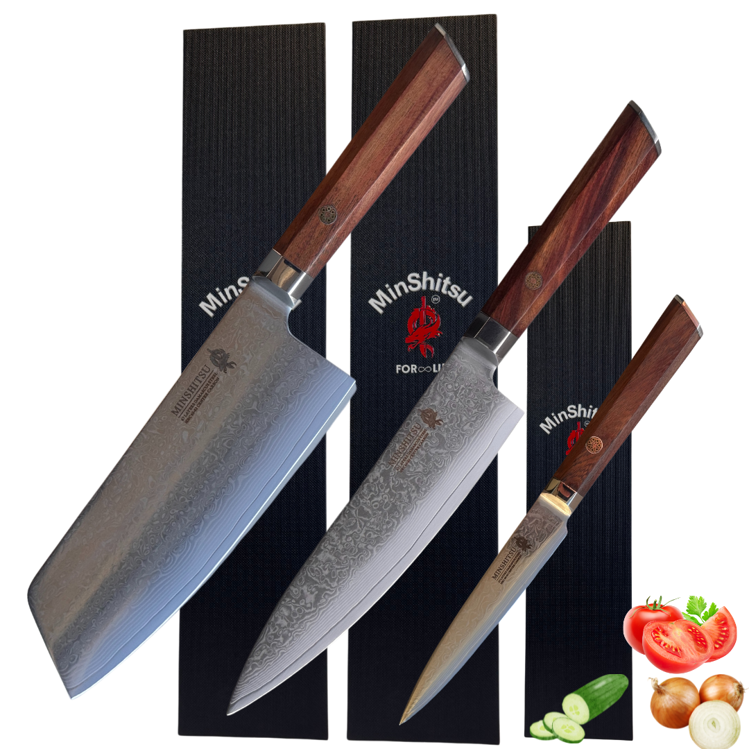 MinShitsu Premium Brown Wave 3-Kniv Sett