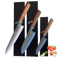 MinShitsu Premium Green Forrest 3 kniver sett Kokke Kniv, Santoku og forbruks kniv