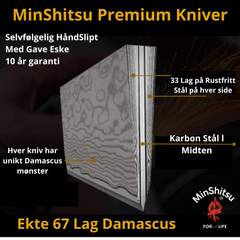 MinShitsu Premium Green Forrest 3 kniver sett Kokke Kniv, Santoku og forbruks kniv